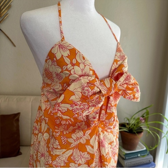 J. CREW Tie Front 100% Cotton Poplin Midi Loose Fit Dress in Orange Floral Small - Picture 11 of 15
